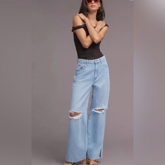 New Mother Snacks Jeans Wide Leg High Rise Size 28 Light Wash - Picture 1 of 14